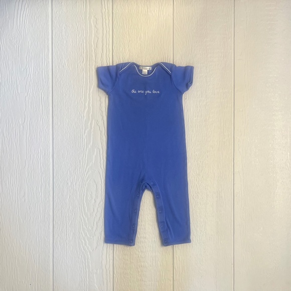 EUC [PBK] Blue VNTG Embroidered White Pottery Barn Onesie | Toddler Romper 12-18 - Picture 7 of 8